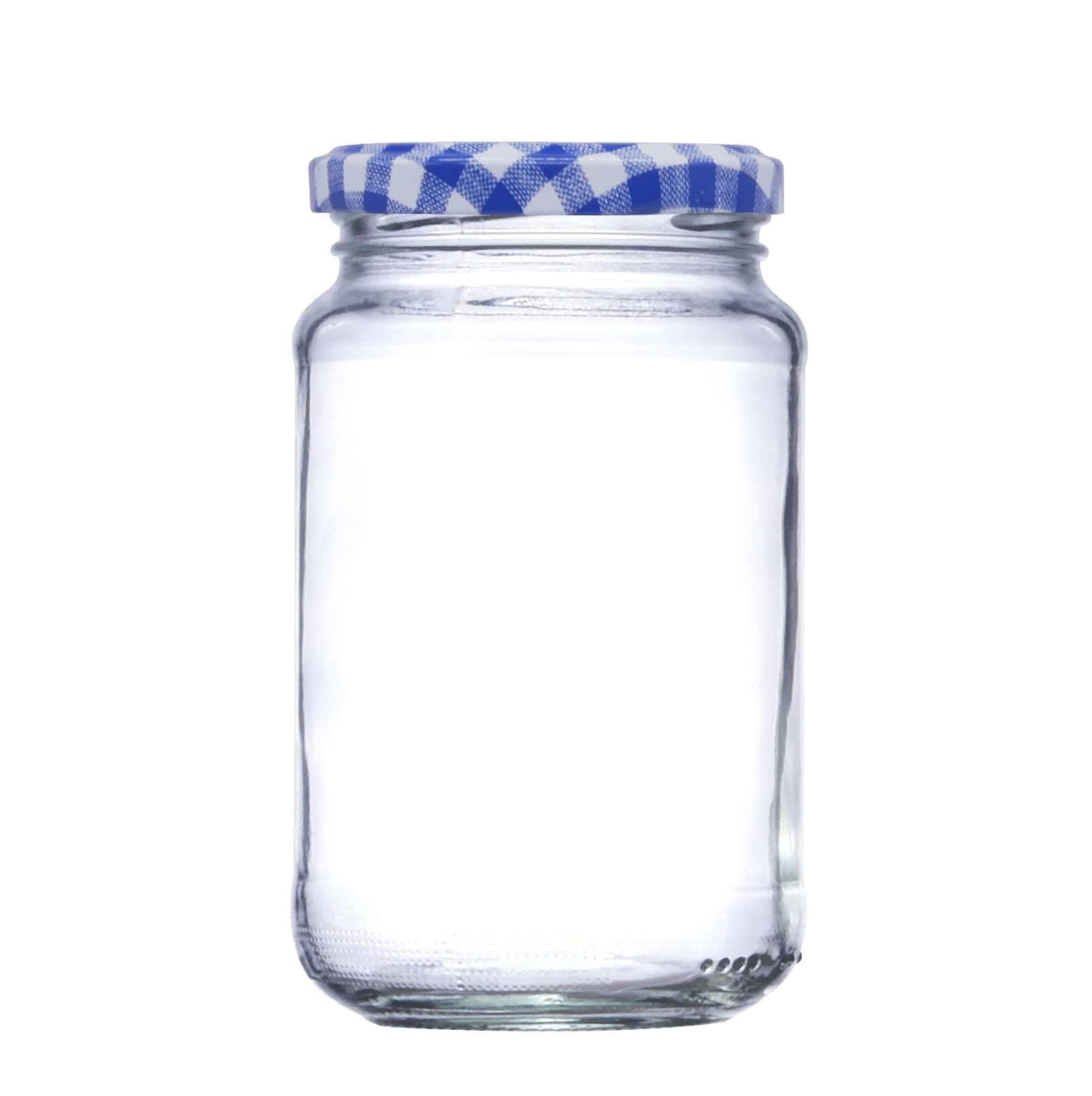 Wares of Knutsford Limited 24 x 12oz (296ml) Glass Jam Jars with Red Gingham Twist-Off Lids – Preserving Jars for Jam, Marmalade, Chutney & Homemade Preserves (Blue Gingham)
