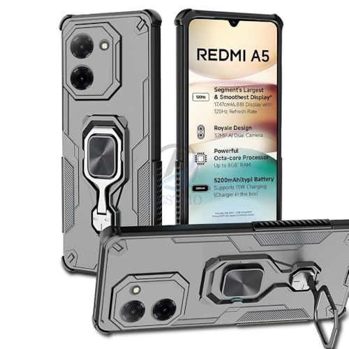 Image of AESTMO Armor Back Cover for Redmi A5 / Poco C71 | Ring Holder & Kickstand & Camera Protection in-Built | 360 Degree Protection Back Case Cover (Black)