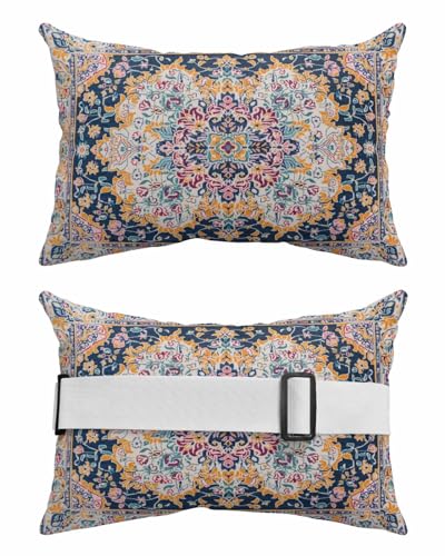 Boho Patterned Floral Outdoor Beach Pool Lounge Chair Head Throw Pillow Covers 12x20 With Insert And Elastic Stripe Set of 1,Lumbar Cushion Pillow Cases,Bohemian Abstract Indian Tribal Aesthetic