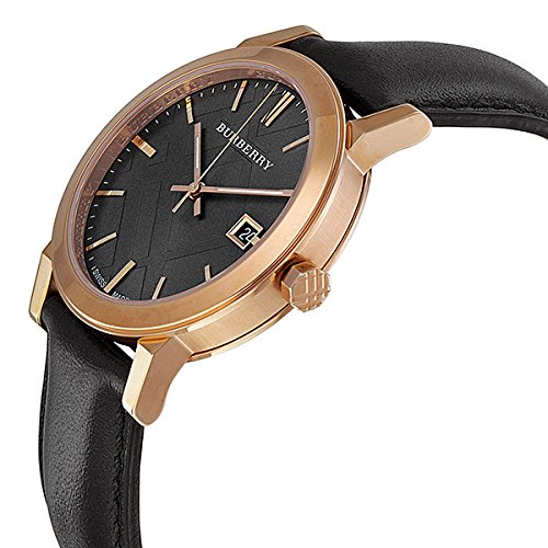 Burberry Luxury Rare Rose Gold Watch Womens Unisex Men The City Brown Authentic Leather Beige Dial Date BU9013