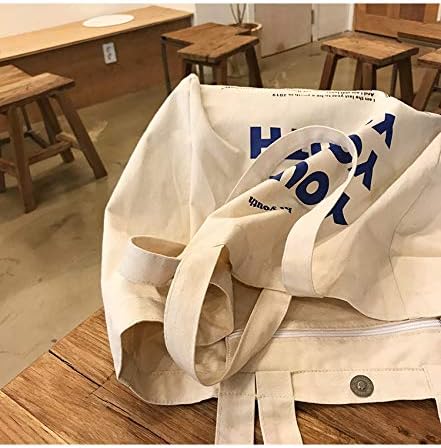 [ザボンチー] かわいいキャンバスバッグ トートバッグ 大容量 肩掛けバッグ 通学 出掛けバッグ ファスナー/ボタン付き