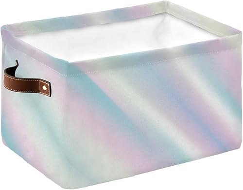Cesta de almacenamiento a rayas rosas y azules para organizar estantes, cajas de almacenamiento plegables con asa, moderna color blanco crema ombré,