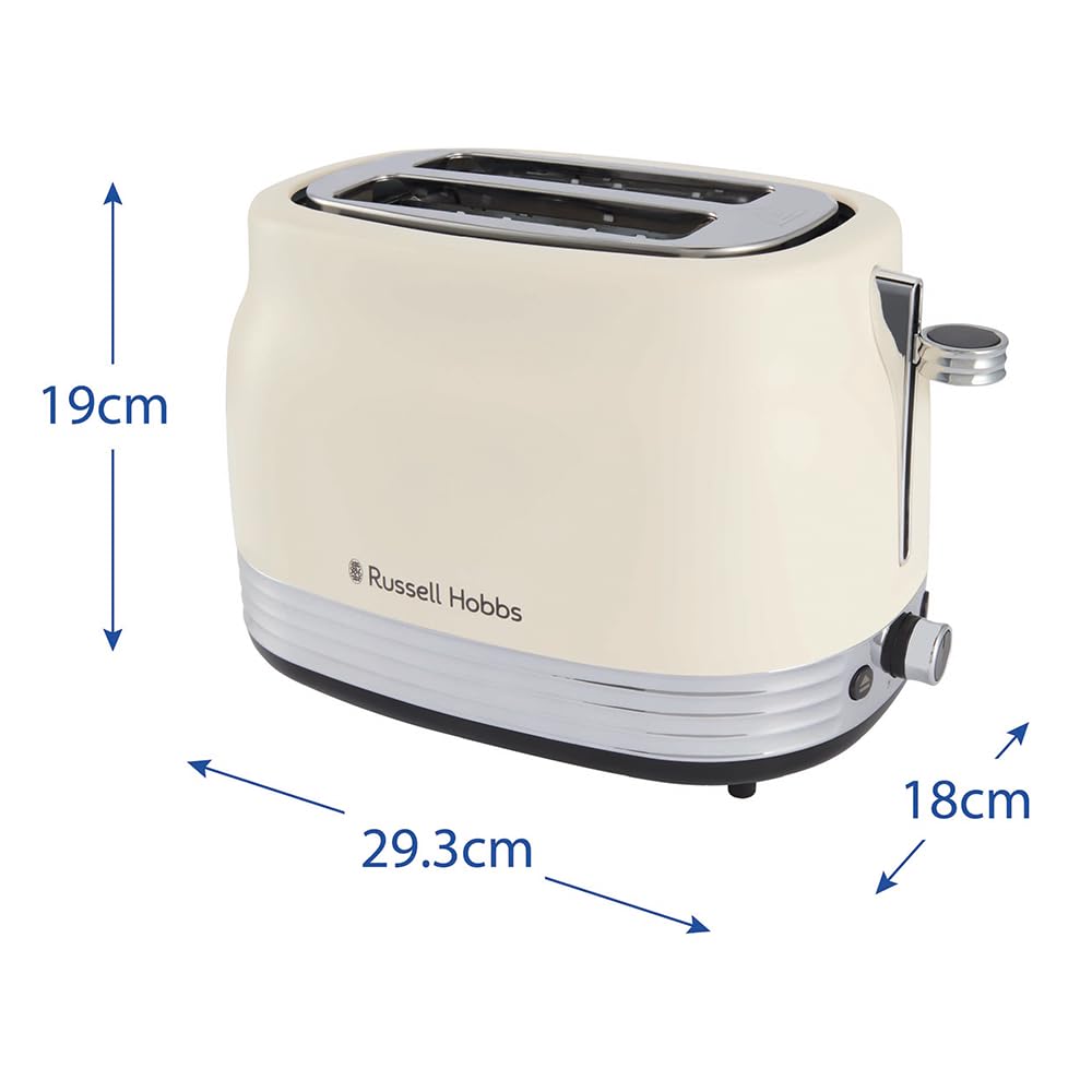 Russell Hobbs Toaster [für 2 Scheiben] Hanley Crème-Weiß (6 Bräunungsstufen, extra breite Toastschlitze, Auftauen/Aufwärmen/Stoppfunktion, Brötchenaufsatz, Krümmelschublade, Lift & Look) 28650-56