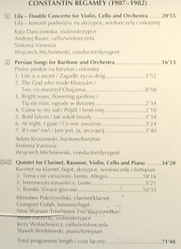 Constantin Regamey: Lila - Double Concerto for Violin, Celo and Orchestra, Persian Songs for Baritone and Orchestra, Quintet for Clarinet, Bassoon, Violin, Cello and Piano (UK Import)