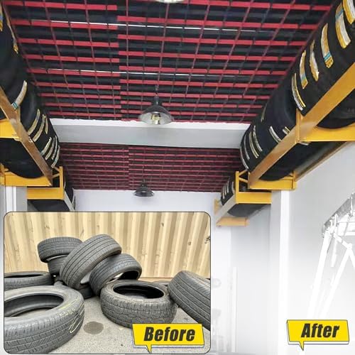 Tyre Rack, Adjustable Garage Multi Tire Storage System Wall Mounted, Commercial Metal Tyre/Rims/Semi Tire Organizer Rack for Warehouse/Apartment/Retail Store, Hold 10/14