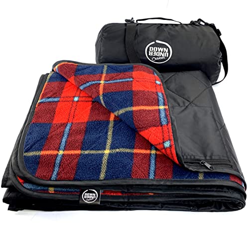 DOWN UNDER OUTDOORS Large Waterproof Windproof Extra Thick 350 GSM Quilted Fleece Stadium Blanket, Machine Washable Camping Picnic & Outdoor, Beach, Baseball,Dog, 210 x 140 cm (Red Check)