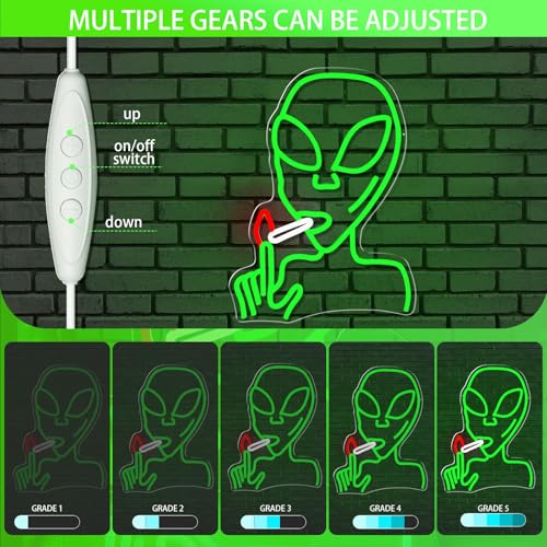 Image of Alien Neon Sign for Wall Decor, Dimmable LED Green Alien Neon Lights Sign for Bedroom Game Room Man Cave Home Bar Party Decor Gifts