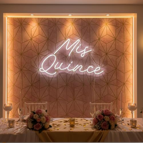 Image of Mis Quince Neon Sign 30inches 15th Birthday Party Decor, Customizable Quinceanera Neon Light with 5A adapter, White LED Wall Art for Living room, Bedroom, Unique Gift for Girls