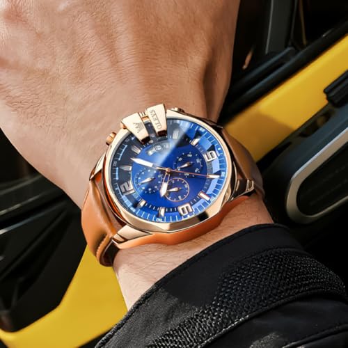 Image of OLEVS Men Watch Big Face Chronograph Waterproof Leather Strap Fashion Watch