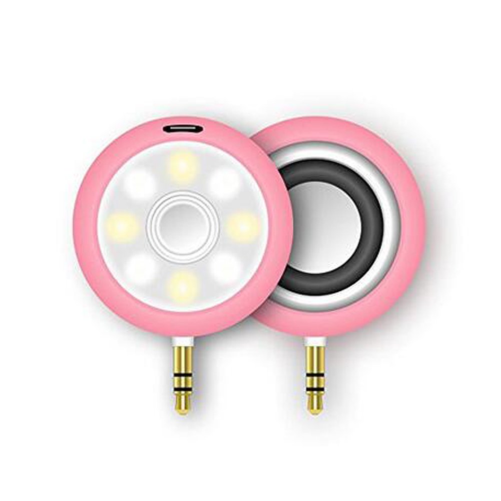Aolyty 2 in 1 3.5mm Headphone Jack Audio Wireless Mini Portable Speaker 3W Output Clear with Rechargeable Beauty Led Circle Ring Selfie Fill-in Light(Pink)