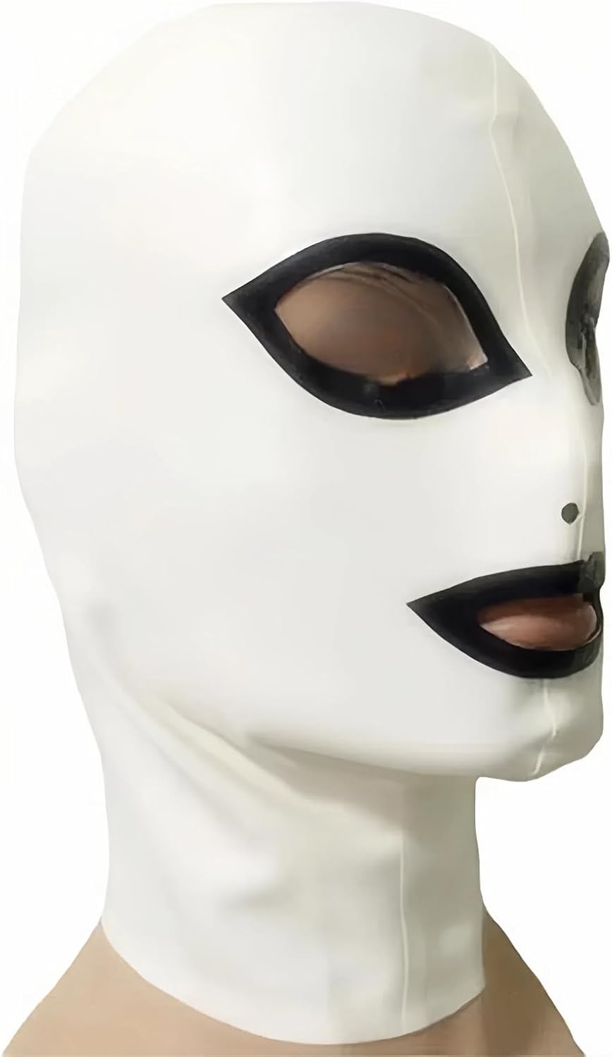 White Latex Hood with Open Eyes Mouth Rubber Mask Club Wear Costume