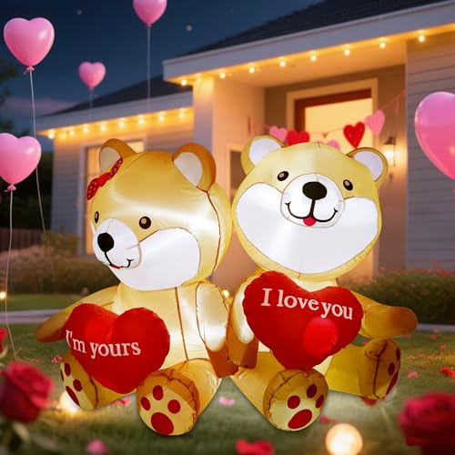 Cllayees 4.6 FT Valentines inflatables Outdoor Decorations, Cute Bear with Build-in LED Lights, Valentines Decor Blow Up Yard Decorations for Wedding Anniversary Propose Marriage Party