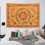 Yugarlibi Sonne Wandteppich Mandala Wandteppich Boho Vintage Blumen Wandbehang Orange Konstellation Wandbehang für Schlafzimmer Wohnzimmer Eingangshalle Hotel 150x130cm