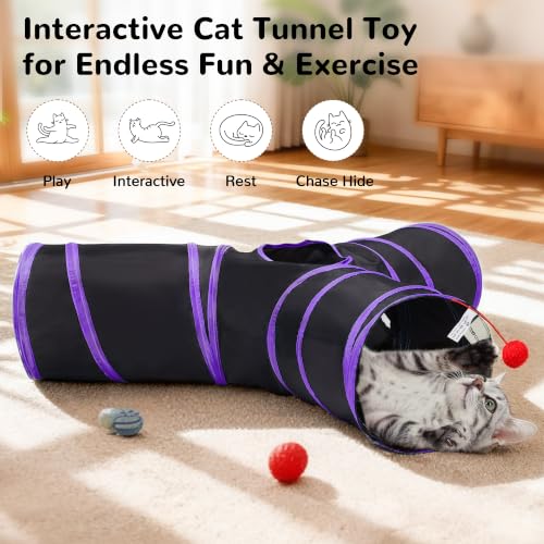 Image of Tempcore Cat Tunnel, 3-Way Collapsible Toy, Large Size Black & Purple