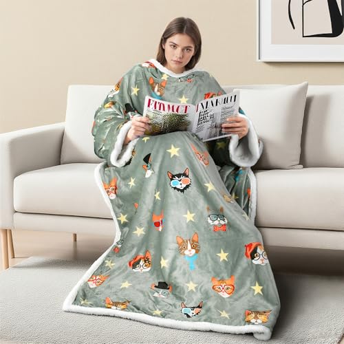 Image of Catalonia Sherpa Wearable Blanket with Sleeves and Pocket for Adults