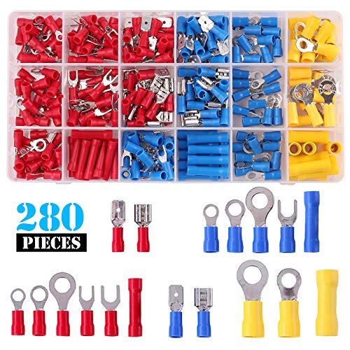 Kinstecks ​​280PCS Conector de Cable Eléctrico Conectores Terminales Terminales Aislados Eléctricamente para automoción Coche Moto Barcos Instrumentos eléctricos