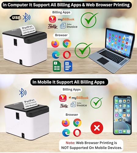 Image of PeriPeri 3inch Desk Advanced 80mm Inkless Receipt Thermal Printer with Auto Cutter & Cash Drawer Support, ESC /POS Bill Print (1Year Warranty) (USB+Bluetooth)