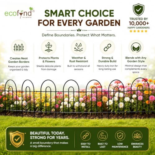 Image of ecofynd (2ft H X 5.4ft L) Decorative Garden Fence, 5 Pack Dig Fence Animal Barrier for Dog, Arched Flower Bed Edging, Wire Border Panel for Dogs, Rabbits, Landscape Patio Yard Outdoor Decor, GF10