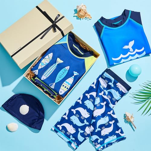 2 Set Boys Two Piece Rash Guard Swimsuits Kids Long Sleeve Sunsuit Swimwear Sets3