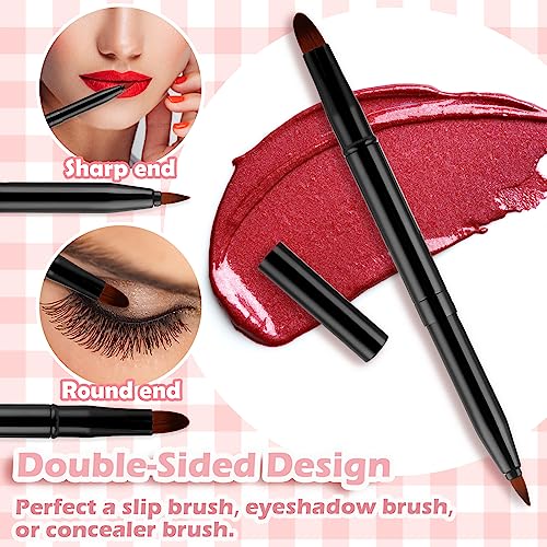 WLLHYF Lippenpinsel-Applikatoren professionelle doppelseitige einziehbare Lippen-Make-up-Pinsel tragbare Reise-Grundierung Lippenpeeling Lippenstift mit Kappe für Frauen und Mädchen (Schwarz)