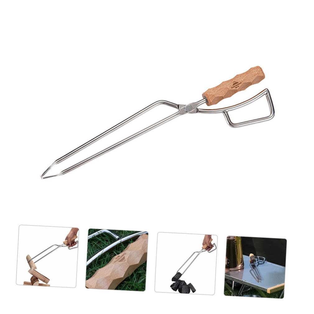 Pinza para Carbón de Acero Inoxidable y Mango de Madera