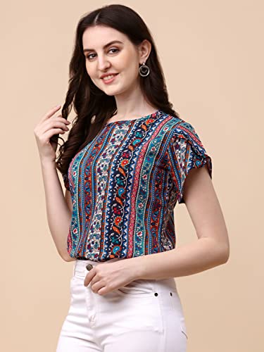 Image of Wedani Women's Casual Short Sleeves Round Neck Foral Regular Fit Top