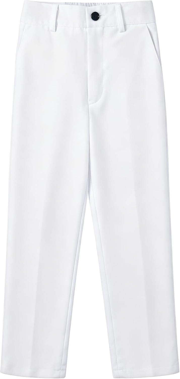 Boys Dress Pants Kids Pant Patterned Flat Front Suit Trousers with Adjustable Waist Boy Formal School Uniform Slacks Pants