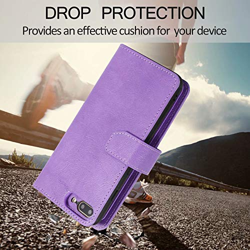 Zipper Wallet Case Iphone 7 Plus Women Girl Card Holder Purse Detachable Magnetic Case Leather Flip Folio Cover With Strap Coin Pouch Phone Holder Iphone 8 Plus Protective Phone Case Purple #TOP6