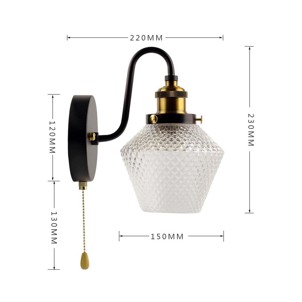 E27 Retro Wandlampe Vintage Wandleuchte Innen Schalter | Industrial mit Glas Lampenschirm Schwarz Metall Wandbeleuchtung Bettleuchte Wand Licht Art Deco für Wohnzimmer Schlafzimmer