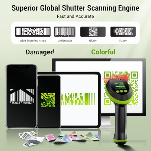 Image of Tera Barcode Scanner Wireless 2D with Stand: Digital Screen Keypad HW0009-Z | BT 2.4G Wireless, USB Wired, 640*480 CMOS, 1D 2D QR PDF417, Screen Paper Codes, 2500mAh, Warehouse Retail School PC, Green