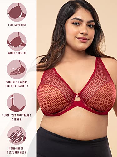 Image of NYKD Everyday Textured Lace Support Bra for Women Daily Use Non-Padded, Wired, Full Coverage Bra, NYB140