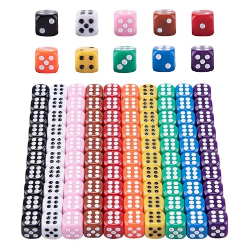 HAXIHA 100 Stück Würfel Bunt Set,12mm Sechsseitiger Würfel,Spielwürfel Bunt,für Würfelspiele Tischspiele,Brettspiele,Mehrfarben