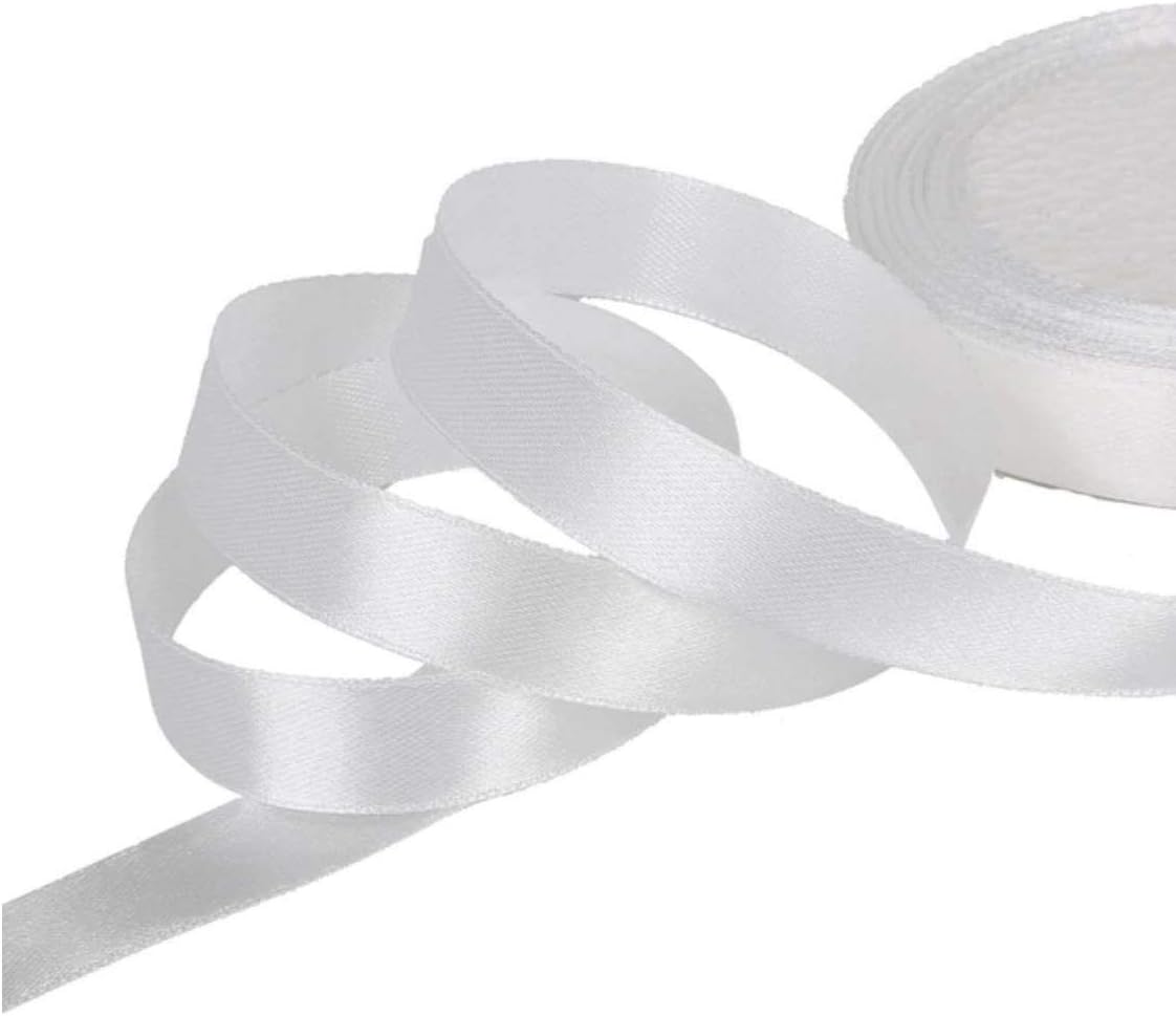 Double Sided Satin Ribbon,Full 25 Yard Roll/Reel - Ribbons for Craft, Bows, Weddings, Costumes, Trimming Room Decor, Flower Arranging, Decorating, Parties Arrangements, Gift Wrapping, (White, 6mm)