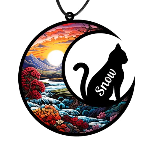 EDSG Cat Memorial Suncatcher Cat Memorial Gifts for Loss of Cat Personalized Pet Memorial Gifts for Cats Loss of Dog Sympathy Gift Cat Passing Away Gifts with Name (Cat)