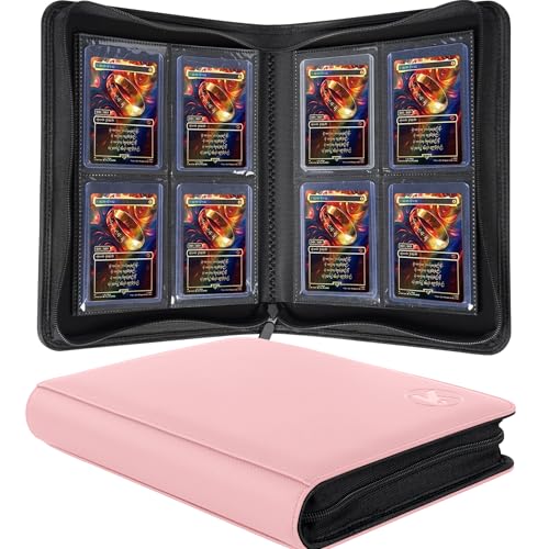 KUOOKING Top loader Binder Holds 128+ Toploaders 4 Pocket Top Loader Card Storage Case Double-Sided Pockets for trading card in 3 x 4 ToploadersPink