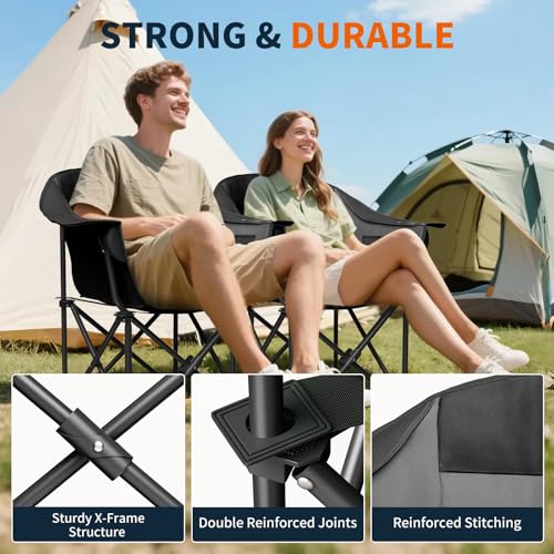 NAIZEA Silla de Camping Acolchada, Silla Plegable para Exterior, Silla Portátil con Reposabrazos Resistente con Bolsillos Laterales y Porta Vasos para Playa, Césped, Picnic, Pesca y Senderismo miniatura 6