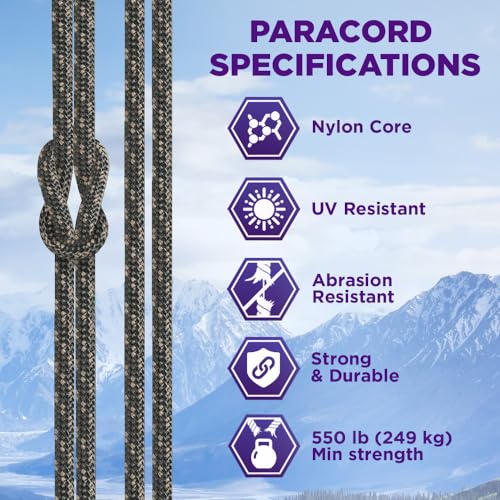 Image of TECEUM 5 /32 inch Paracord Rope 1000 - 1000ft / 200ft / 100ft / 50ft - Tactical Parachute Cord 4mm - 45+ Colors - Nylon String for Survival & Camping Gear - Stripe Cord for Survival - Utility Rope