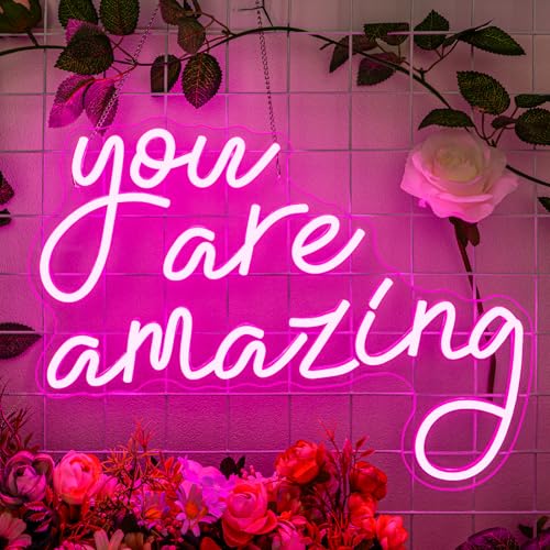 Image of You Are Amazing Neon Signs for Wall Decor Pink Usb Word Neon Lights Dimmable LED Light Up Sign for Bedroom Classroom Home Bar Man Cave Party Birthay Wedding Gifts