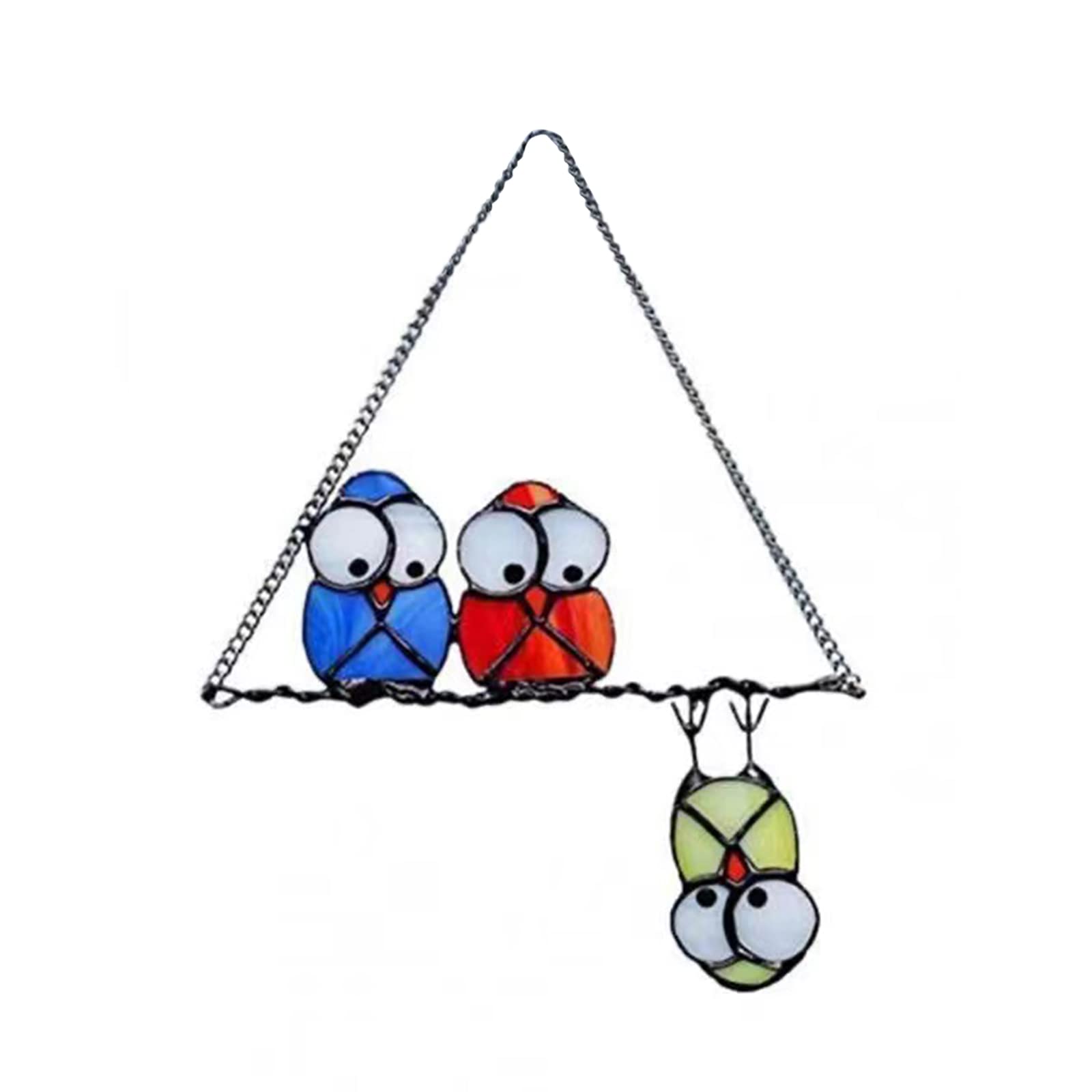 RSTYS Multicolor Birds on a Wire, Garden Suncatcher High Stained Glass Material, Window Hanging Ornaments, Owl Series Sculptures Pendant
