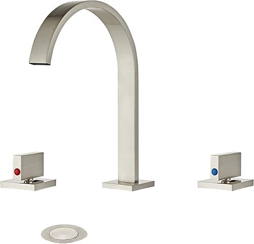 YANNLII Grifo de lavabo de baño de cascada de níquel cepillado, grifo de lavabo de dos asas, grifo mezclador de lavabo de 20,6 a 16.0in