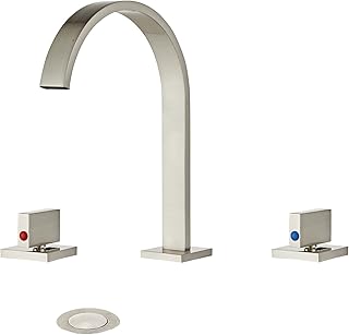 YANNLII Brushed Nickel Widespread Waterfall Bathroom Sink Faucet,Two Handle Three Hole Lavatory Faucet,8-16 Inch Basin Mixer Tap