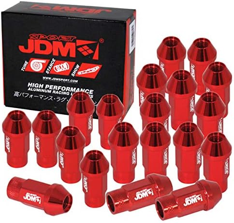 AJP Distributors JDM Sport 20 Pieces Aluminum 50MM Open Ended Lug Nuts Wheels Rims M12x1.25 / M12x1.5 (Red, M12 x 1.25)