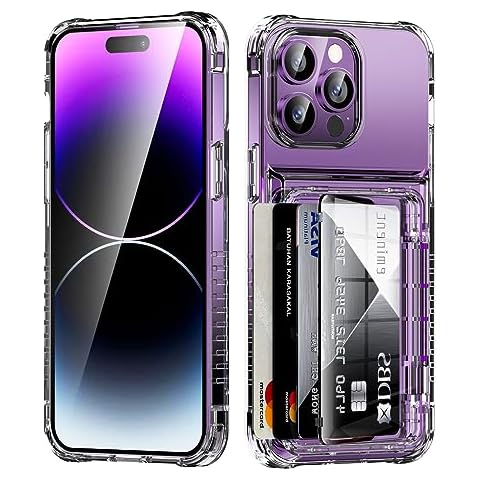 ACANDYA for iPhone 14 Pro Case Wallet Clear Protective Phone Case with Credit Card Holder Heavy Duty Protection Shockproof Anti-Scratch Anti-Yellow Cover for iPhone 14 Pro 6.1 inches Transparent Cover