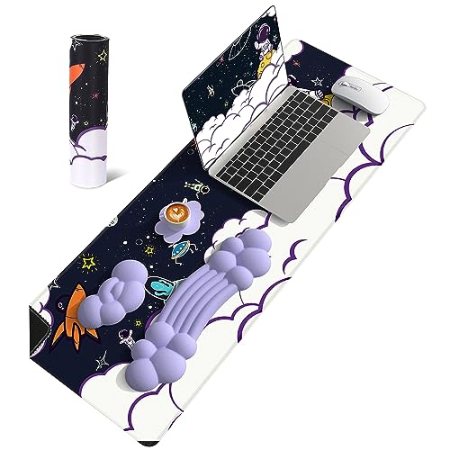 4 in 1 MANBASNAKE Cloud Mouse Pad Wrist Support Keyboard Wrist Rest Set with Ergonomic Memory Foam,Non-Slip Base,Cloud Coasters for Home,Office,Laptop,Desktop Computer,Easy Typing Pain Relief- Purple