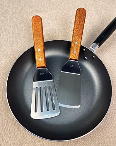 Klaqqed 2Pcs Metal Spatulas Set, Metal Spatula For Cast Iron Skillet, Cooking Utensils Fish Egg Grill Spatula Stainless Steel Slotted Spatula, Wok Flat Top Small Metal Spatula Turner With Wood Handle #TOP5