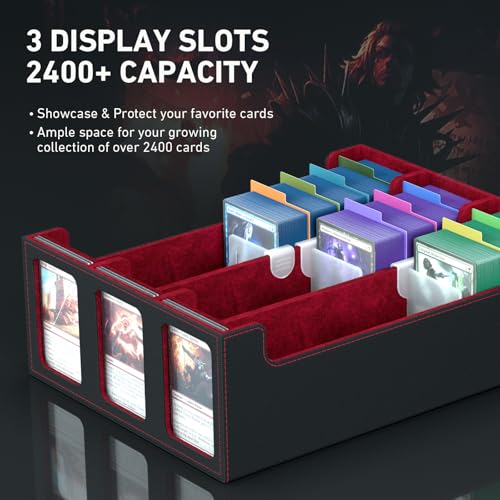 Image of 3-Row Trading Card Storage Box, Bulk Cards Case for 2400+ Mtg tcg Magic Playing Game Card Organizer, Commander Deck Box with 3 Supports & 24 Dividers
