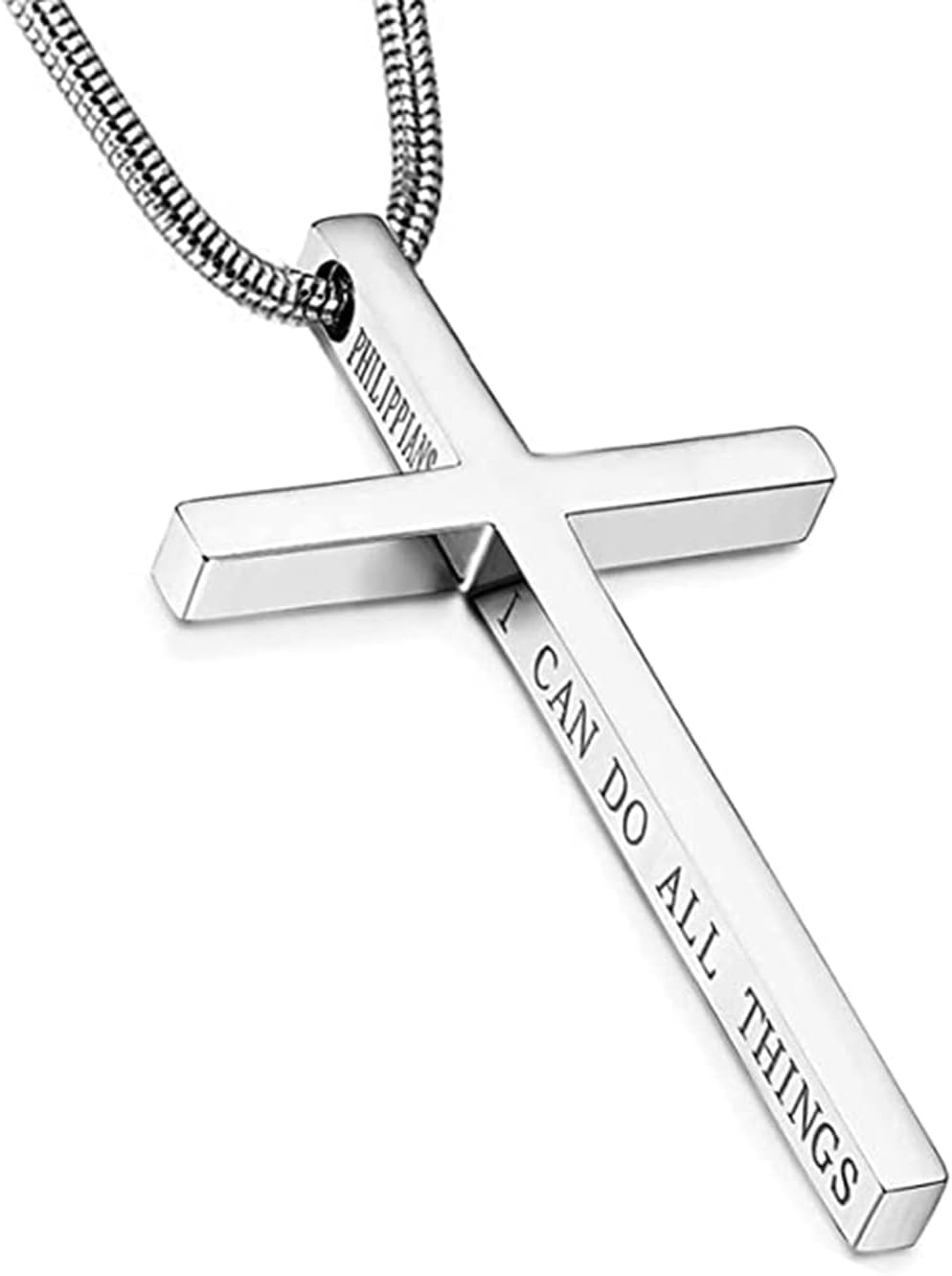Philippians 4:13 Cross Pendant Necklace for Men Women Stainless Steel Necklace Snake Chain