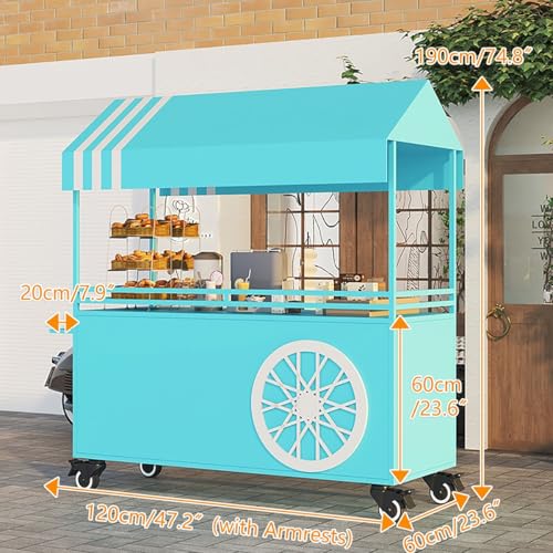 Générique Przenośny mobilny wózek gastronomiczny z markizą, wytrzymały żelazny wózek na kółkach na targi, targi, imprezy i imprezy plenerowe - idealna alternatywa dla ciężarówki z jedzeniem