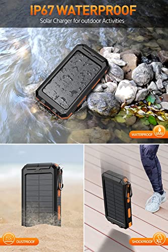 Power-Bank-Portable-Charger-Solar - 36800Mah Waterproof Portable External Backup Battery Charger Built-In Dual Qc 3.0 5V3.1A Fast Usb And Flashlight For All Phone And Electronic Devices (Deep Orange) #TOP5