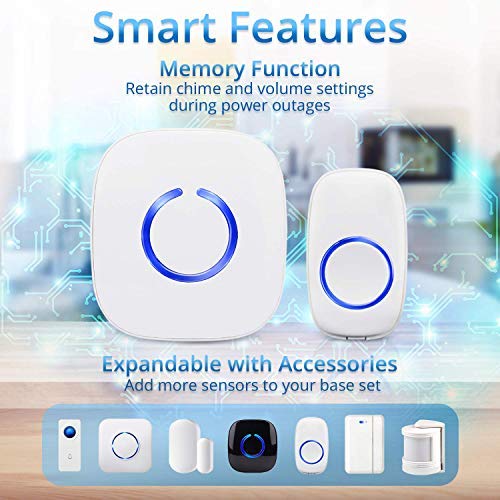 Wireless Doorbell by SadoTech – Waterproof Door Bells & Chimes – Over 1000-Foot Range, 52 Door Bell Chime, 4 Volume Levels with LED Flash – Wireless Doorbells for Home – Model C, 2 Pack (White)